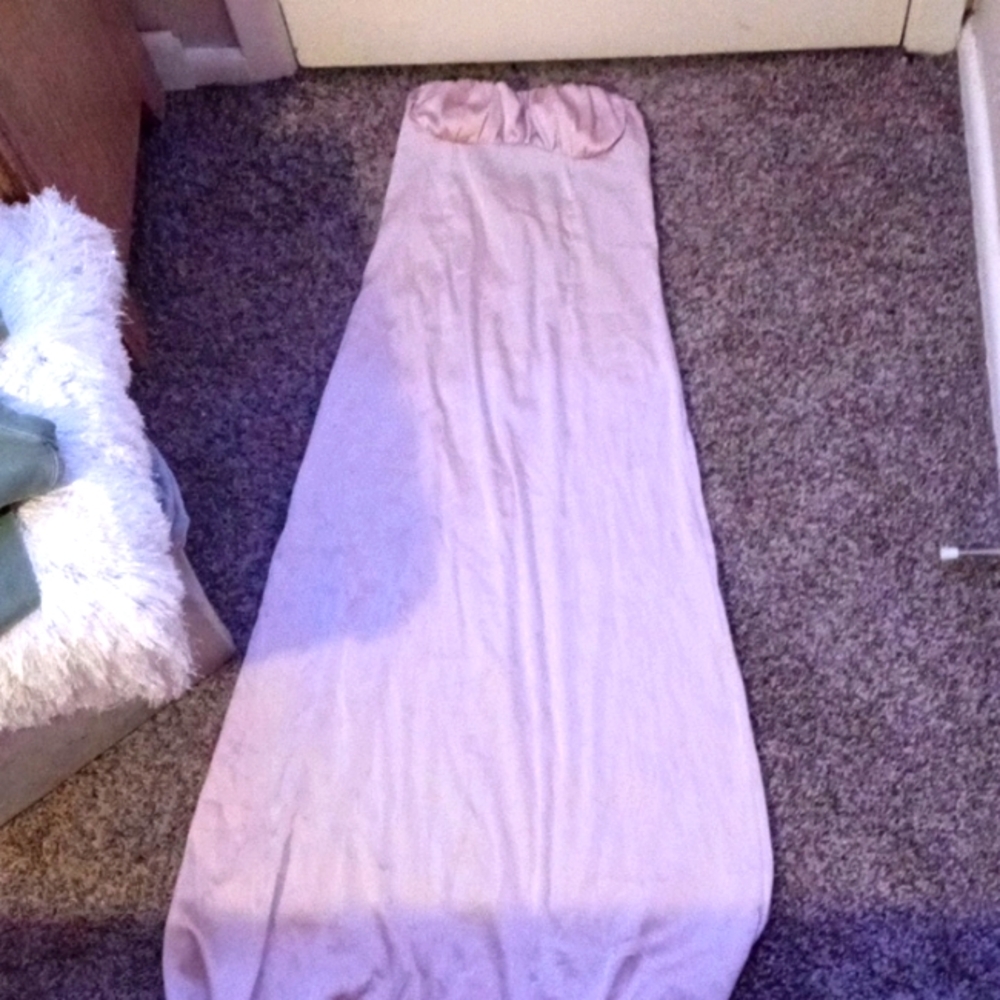 Strapless, light pink, satin dress